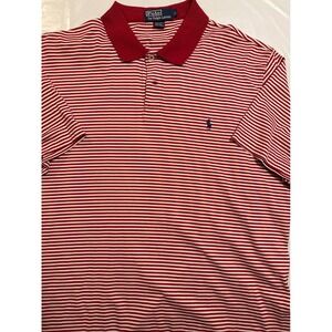 Polo Ralph Lauren Mens Striped Polo Shirt Red White Classic Fit Size L